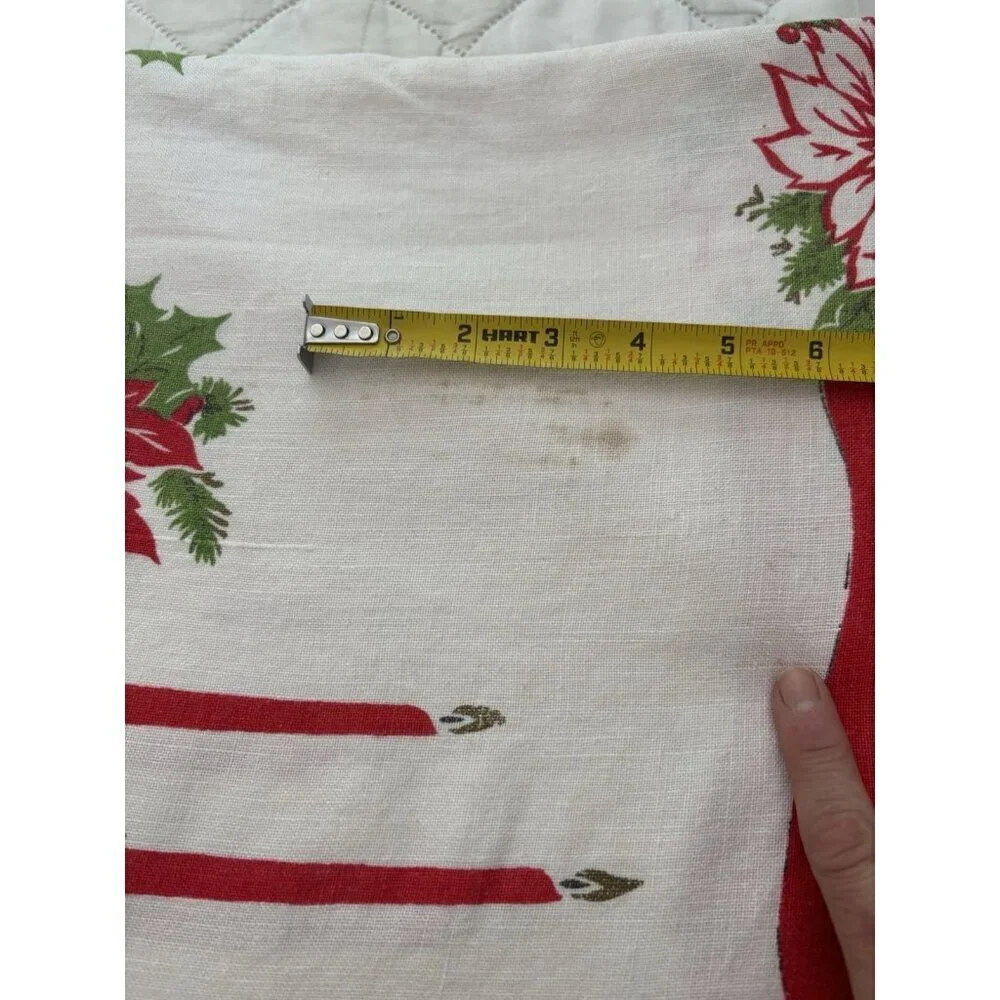 Vintage‎ Christmas Holly Candle Poinsettia Holly Tablecloth White Red Rectangle